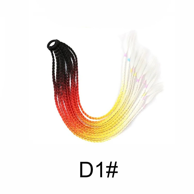 24Inch Synthetic Gradient  Colored Braided Ponytail Hair Extension Elastic Rubber Band Braiding Ponytail for Girl Women Viralgem Store