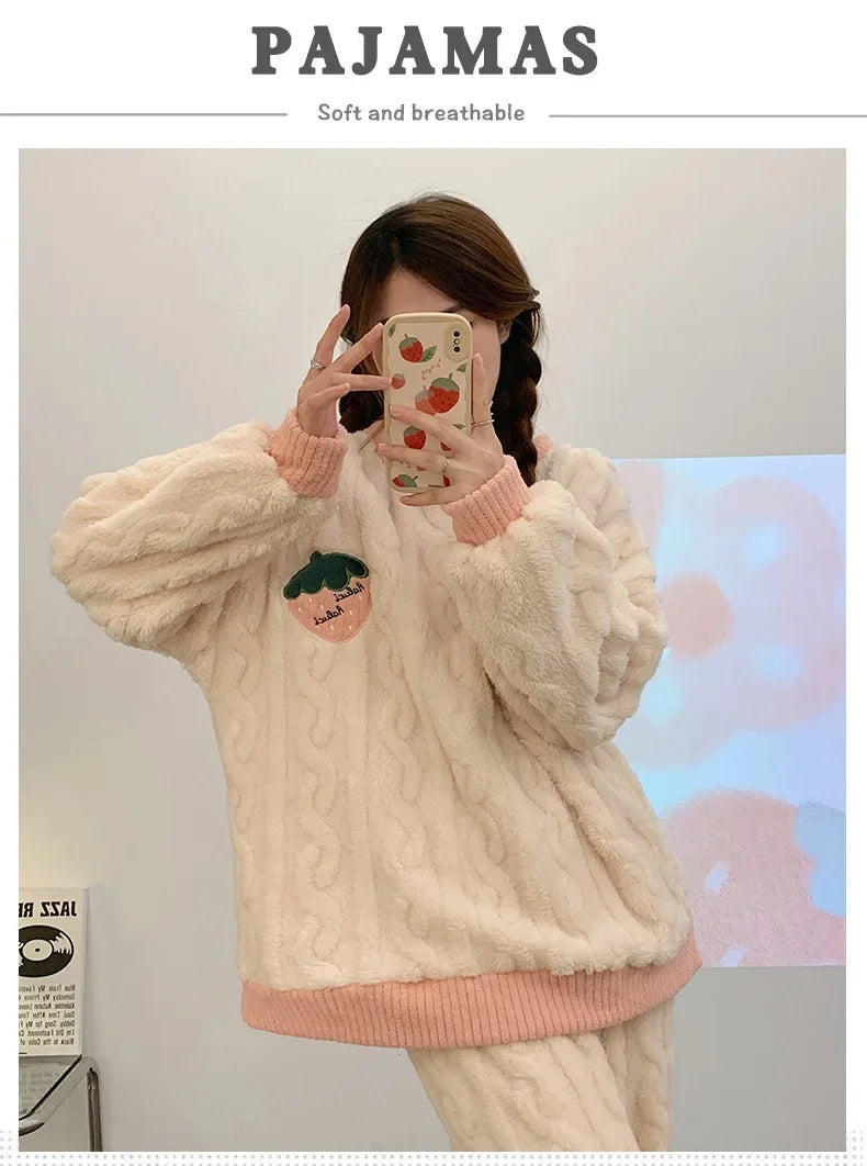 Winter Flannel Fleece-lined Sleepwear Women's Long Sleeve Warm Thickened Pyjamas Home Clothes Explosion Model Jacket Viralgem Store