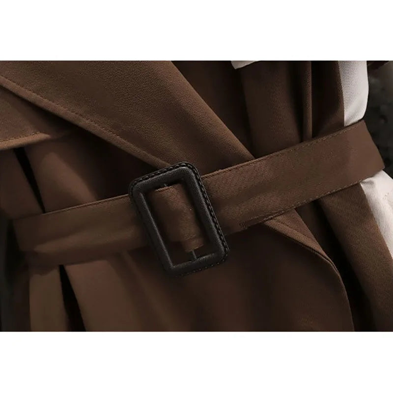 2024 Autumn Korean Mid-length Trench Coat Women Fashion Contrast Color Patchwork Spring Windbreaker Coat Female Windproof Jacket Viralgem Store