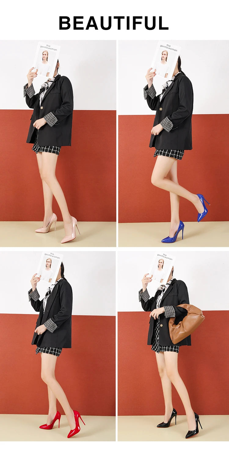 Women's High Heels Fashion Large Size 45 Pointed Toe Stiletto High Heels 12cm Women's Shoes Banquet Bar Wedding Shoes Red  Pink