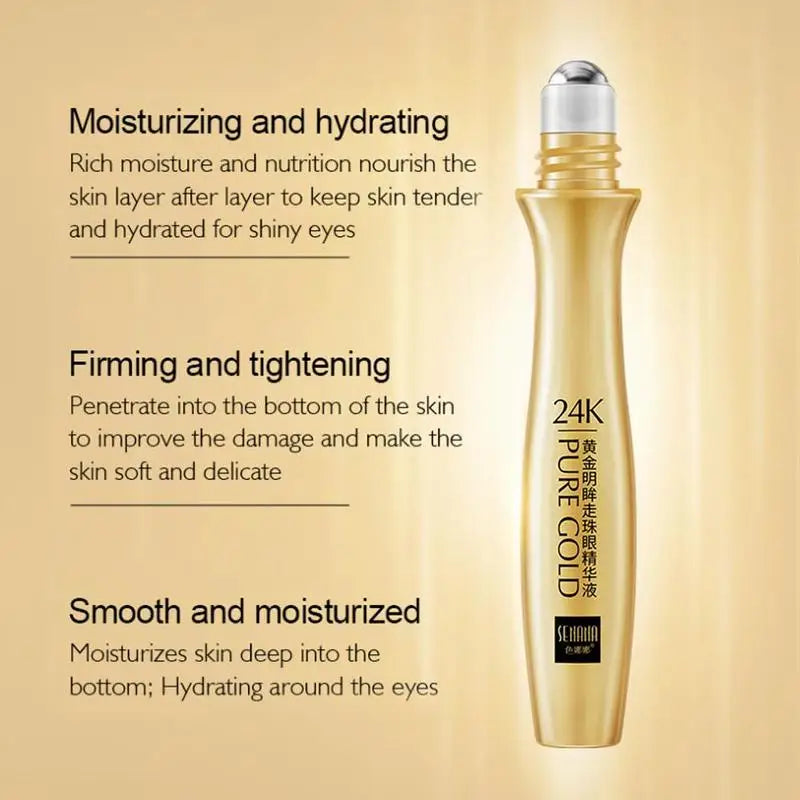 24K Gold Bright Eye Roller Eye Cream Hydrating Moisturizing Eye Serum Eye Care Dark Circles Removal Anti Eye Bags 15ml L2P8