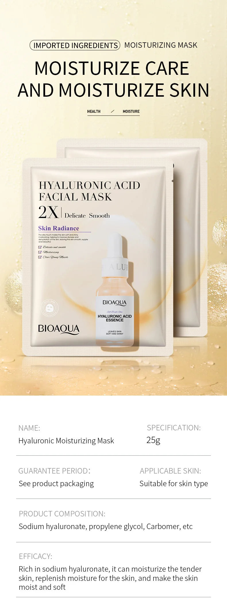 20pcs BIOAQUA Centella Collagen Face Mask Moisturizing Refreshing Sheet Masks Hyaluronic Acid Facial Mask Skin Care Products