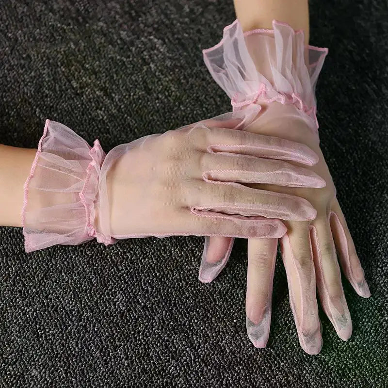 Women Short Tulle Gloves Sexy Lace Mittens Tulle Full Finger Gloves Lady Driving Glove Transparent Mittens Wedding Bridal Gloves