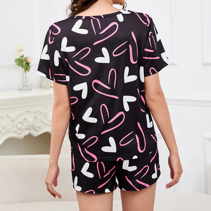 3-Piece Women's Checkered Printing Pajamas Set Soft & Comfy Crew Neck Tee Elastic Shorts & Lounge Pants Sleepwear Home Clothing