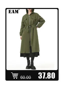 [EAM] Loose Fit Black Denim Big Size Sweatshirt New High Collar Long Sleeve Women Big Size Fashion Spring Autumn 2024 1K166