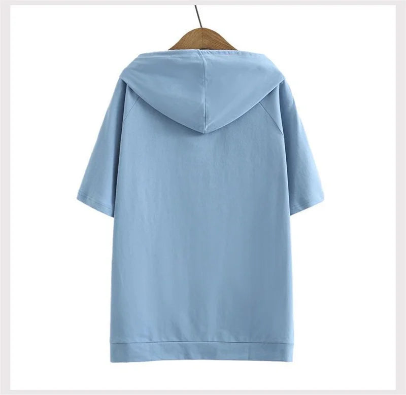 2023 Oversize 4XL Loose Sweatshirts Women Cotton Hoodies Summer Short-sleeves Thin Tees Female Casual Pullover Tops Outerwear