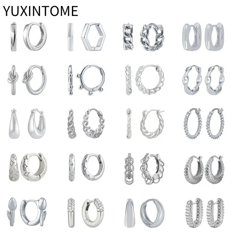 925 Sterling Silver Ear Needle Vintage Small Hoop Earring for Women Geometry Round Silver Earrings Party Fashion Jewelry Gift