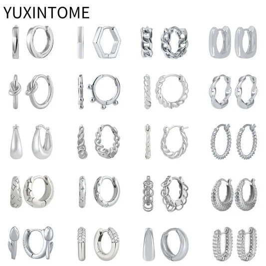 925 Sterling Silver Ear Needle Vintage Small Hoop Earring for Women Geometry Round Silver Earrings Party Fashion Jewelry Gift