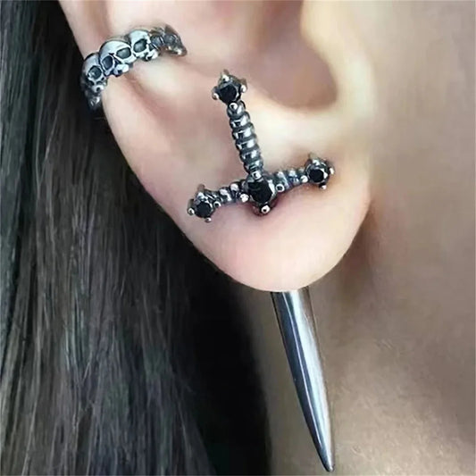 2pcs Gothic Kinitial Sword Stud Earrings,Vintage Cool Punk Crystal Goth Dagger Ear Piercing Jewelry Suitable for Daily Give Gift Viralgem Store