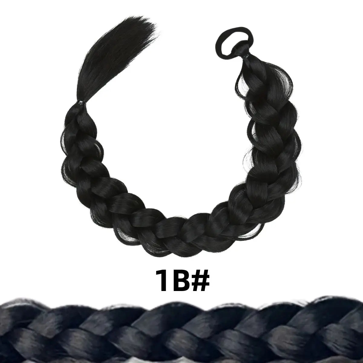 24 Inch Long Black Synthetic Braided Ponytail Hair Extension with Rubber Band for Women Hair Accessories Boxing Braids