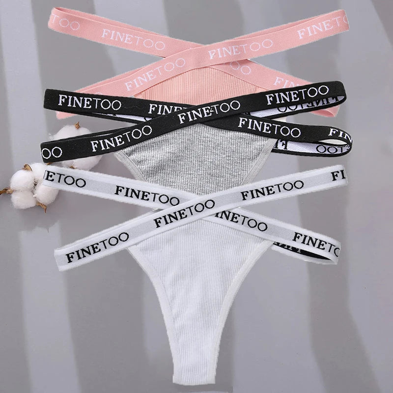 3PCS/Set Cross Strap G-String Cotton Panties Women Sexy High Waist Women's Panties FINETOO Letter Waisted Panty Lingerie M-XL
