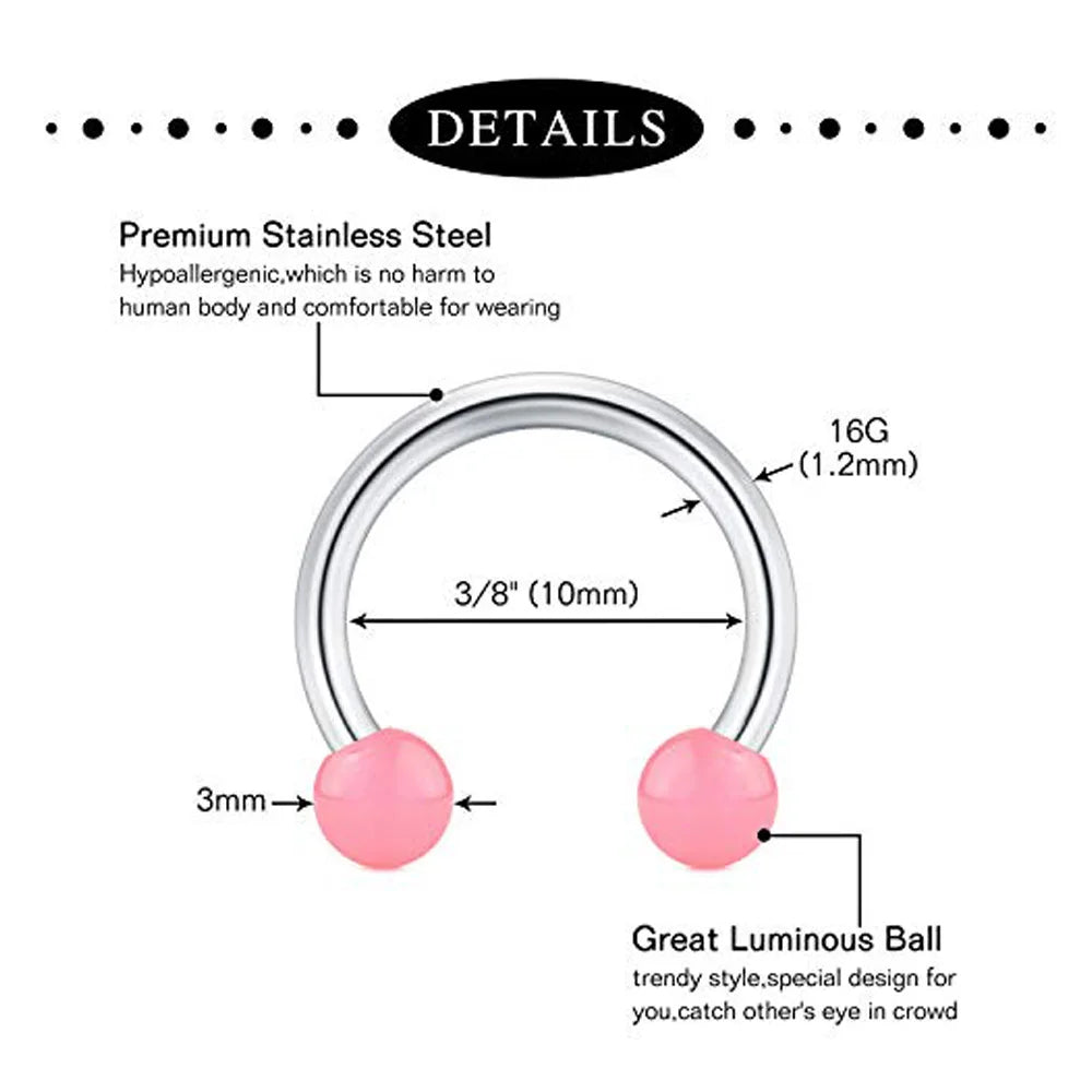 WKOUD 16G Cartilage Helix Earrings Hoop Tragus Snug Piercing Jewelry Stainless Steel Curved Barbell Eyebrow Rings Pink 6/8/10mm