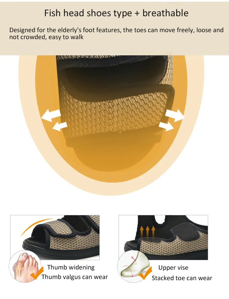 Summer Comfortable Diabetes Shoes Fat Thumb Instep Height Foot Code Middle-Aged Elderly Sandals Puffy Adjustable Slippers