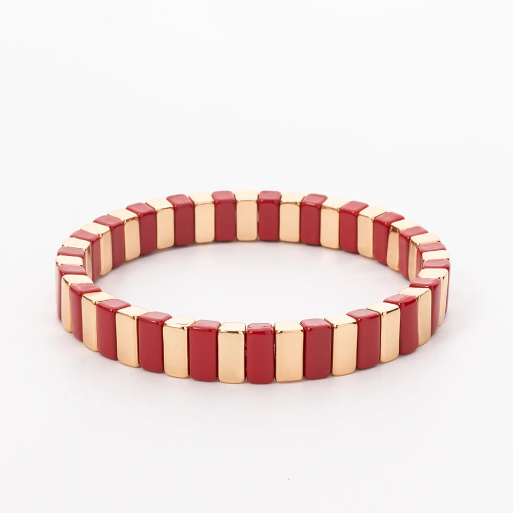 4X8MM Enamel Bracelets Wholesale Colorful Elastic Bangle Handmade Rainbow Beads Jewelry