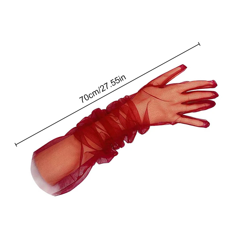 1 Pair Fashion Sexy Long Gauze Bridal Dress Gloves Women Transparent Sun Protection High Elasticity Breathable Thin Dress Gloves