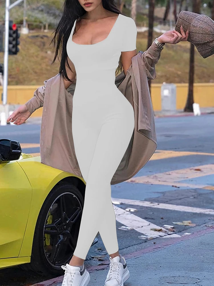 Women's Rompers Short Sleeve Solid Skinny Bodycon Jumpsuits Fashion Sports Fitness Casual Activity Streetwear Overalls Viralgem Store