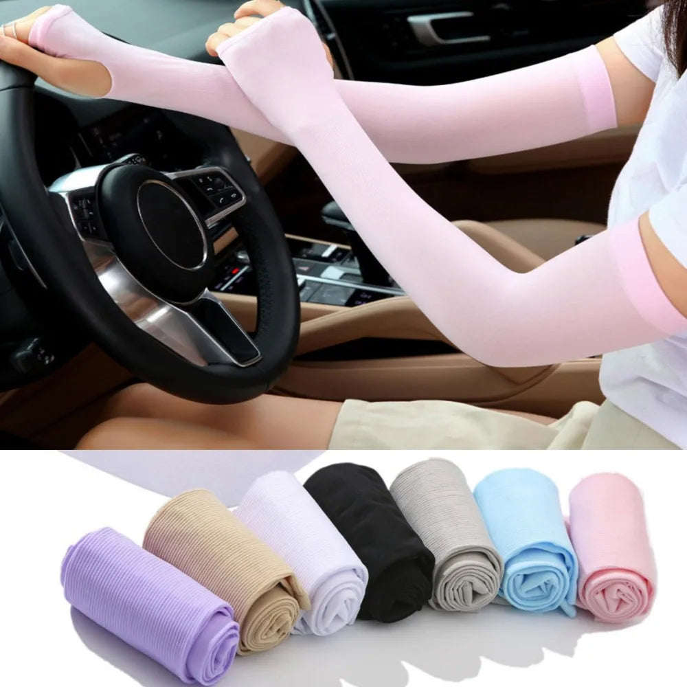 1Pair UV Protection Arm Sleeves for Men Women Summer Driving Sunscreen Ice Silk Cover Hand Protector Half Finger Long Gloves Viralgem Store