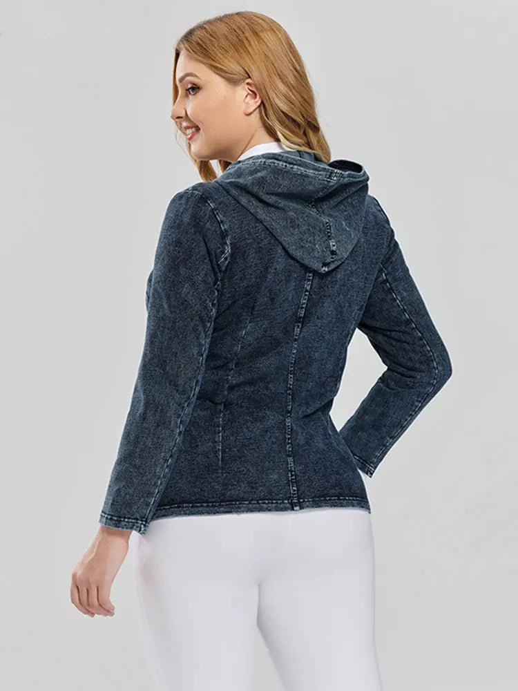 Women's plus Size Casual Denim Jacket Loose Fit Classic Style Button Detailing Long Sleeve Blue Outerwear Viralgem Store