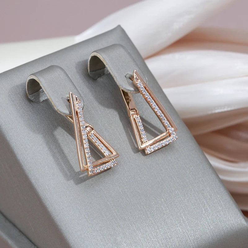 SYOUJYO Triangle Geometry 585 Rose Gold Color Earrings For Women Trendy Natural Zircon Fine Jewelry One Touch English Earrings