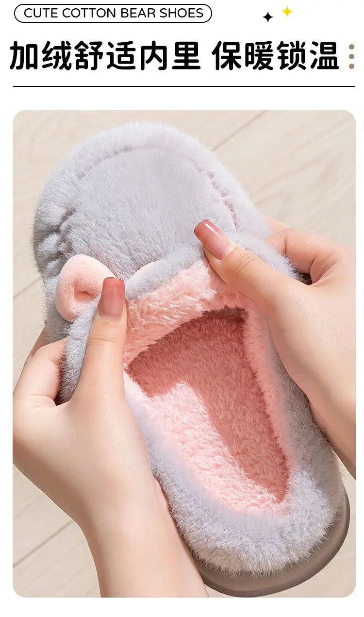 8 cm High platform fur slippers women's winter fluffy ear home shoes woman white bunny rabbit slippers woman house clog shoes