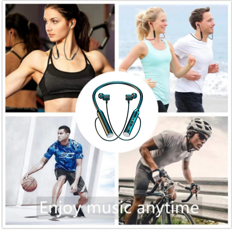 Wireless Bluetooth Earphones Neckband Headphones Gaming Stereo Sports Headset Halter Waterproof Magnetic Earbud with LED Display Viralgem Store