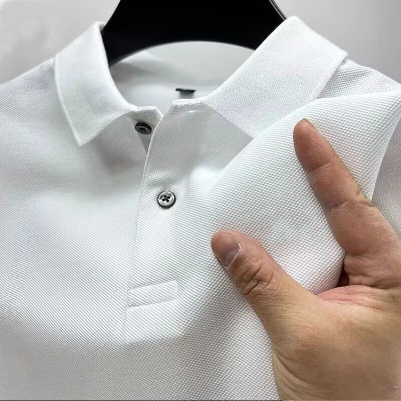 2025 Summer New Men's Short sleeved Solid Color Polo Shirt Breathable and Comfortable Elastic Top Casual Business New Style Viralgem Store