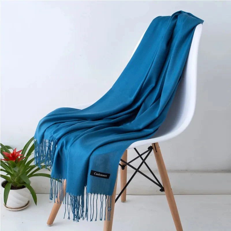 2023 New women scarf thin shawls Solid Color Women Scarf Winter Hijabs Tassels Long Cashmere Like Pashmina Hijabs Scarves Wraps Viralgem Store