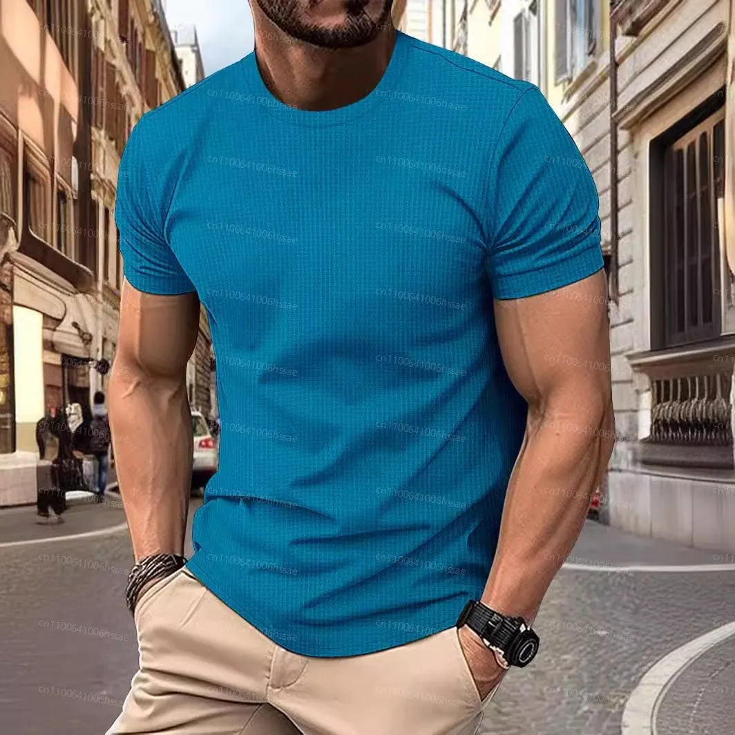 2025 New Summer Men's High-End Mesh Ice Silk Round Neck Short Sleeve Acrylic Anti-Wrinkle Pop Breathable High Street Polo Shirt