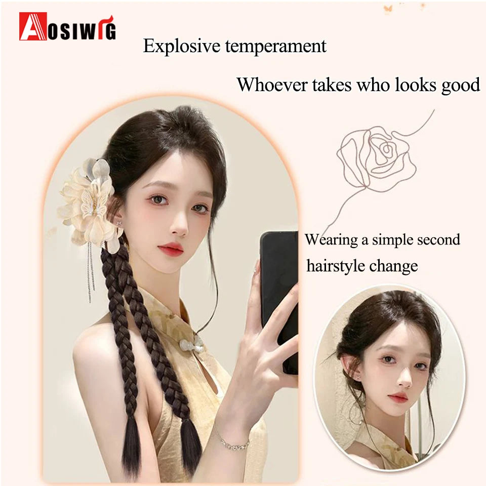 Synthetic Claw Clip in hair Braid Ponytail Hair Advanced Butterfly Love Flower Tassel Double Fried Dough Twists braids Ponytail Viralgem Store