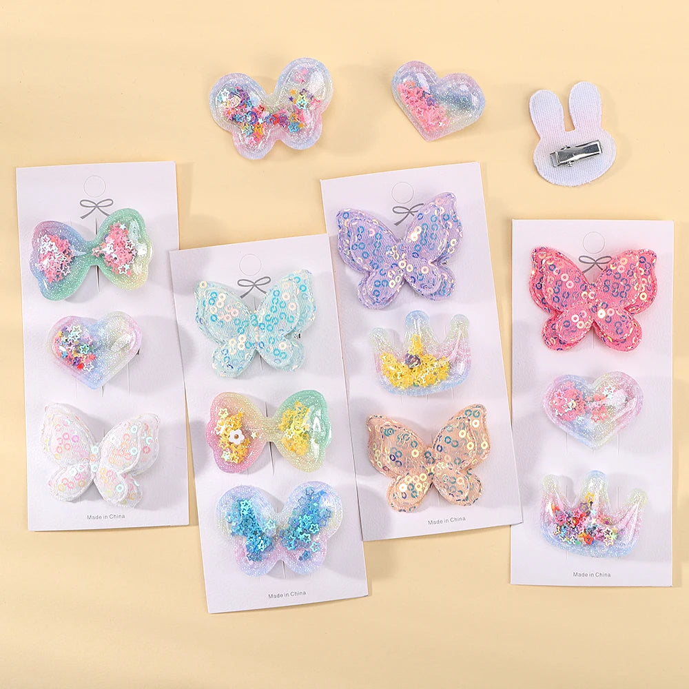 3/6pcs Children's Cartoon Hair Clip Set Rabbit Crown Flow Sofa Clip Sequin Butterfly Hairgripes Lovely Girls Hairpins Headwear