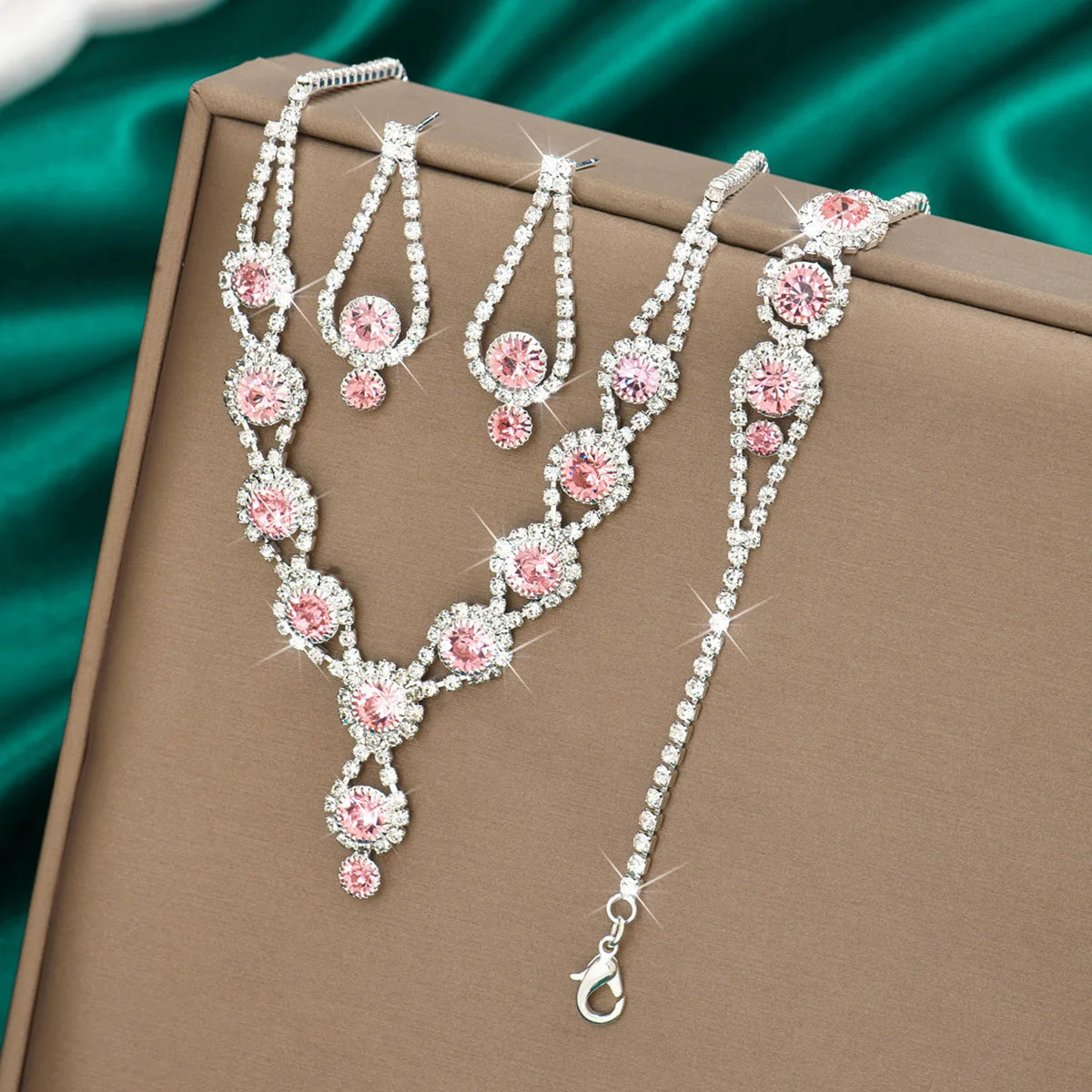 4PCS Fashion Elegant Crystal Jewelry Sets for Women Rhinestones Necklace Ring Earrings Bridal Wedding Party Jewelry Sets Viralgem Store
