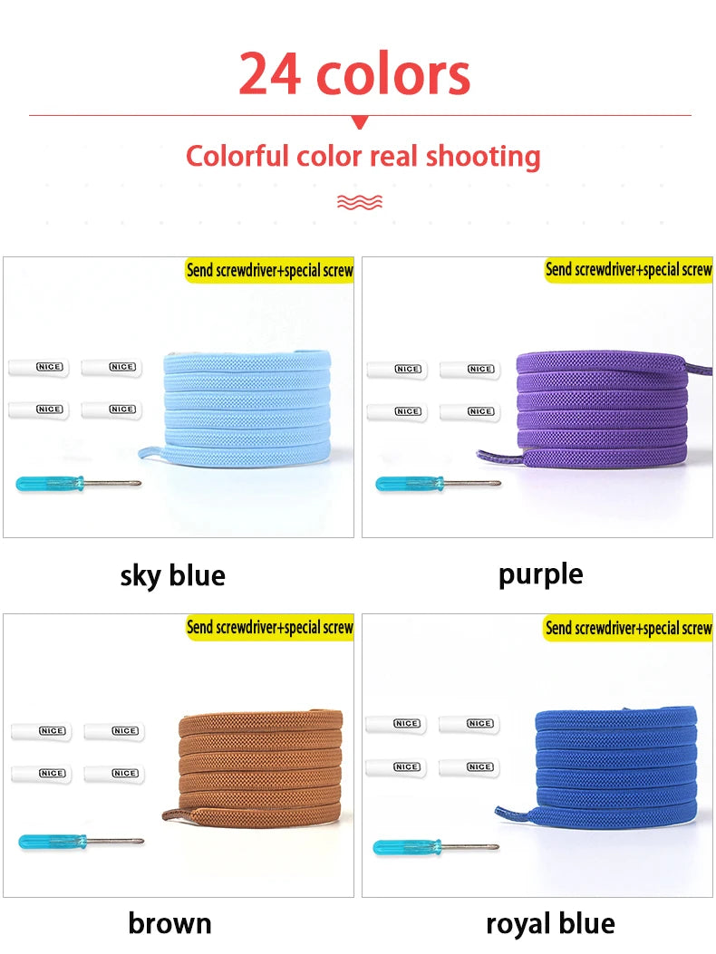 1Pair No Tie Shoelace Elastic Shoelaces Leisure Sneakers Quick Flat Shoelaces Lazy Shoe Laces Nice Buckle Kids and Adult Unisex