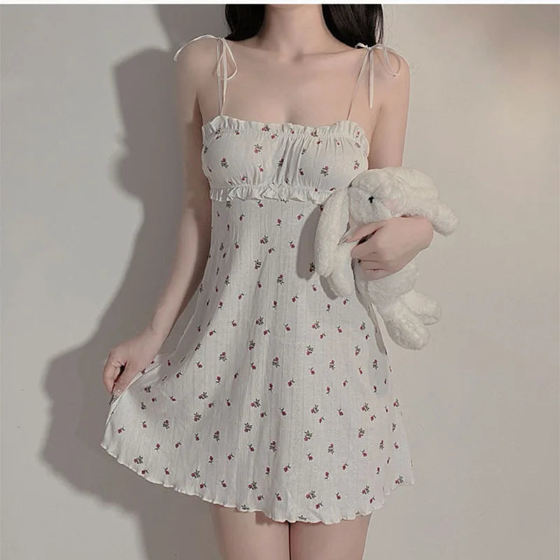 Summer Women Nightwear Floral Thin Pajama Nighty for Ladies Girl Sexy Nightgown Flower Pajamas Dress Home Sleepwear Loungewear