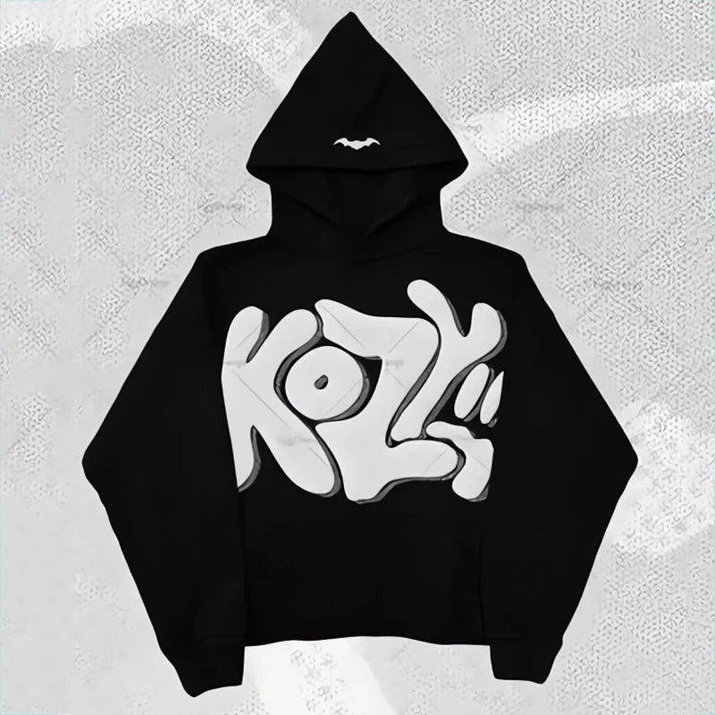 Women Graphic Foaming Printed Hoodies Gothic Long Sleeve Loose Sweatshirts Men Autumn Winter Y2k Punk Hooded Pullovers