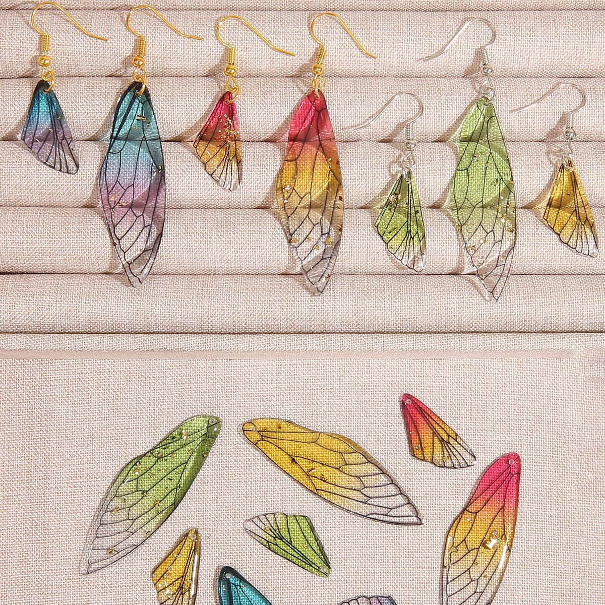 1 Set/Box Mixed Color Resin Drop Glue Size Butterfly Wings Gold Silver Ear Hooks Single Ring Set Box Handmade DIY Making Pendant