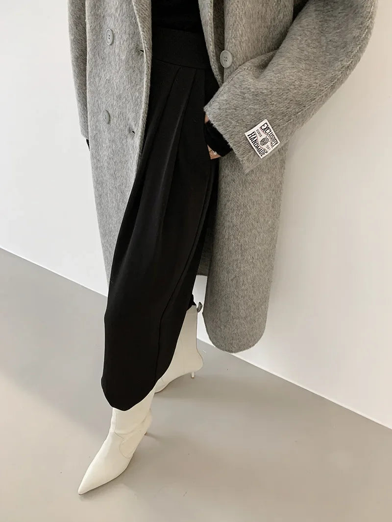 2024 Autumn Winter Wool Coat Women Double-breasted Solid Color Women's Double-sided Woolen Belt Coats Loose Warm Wool Jacket