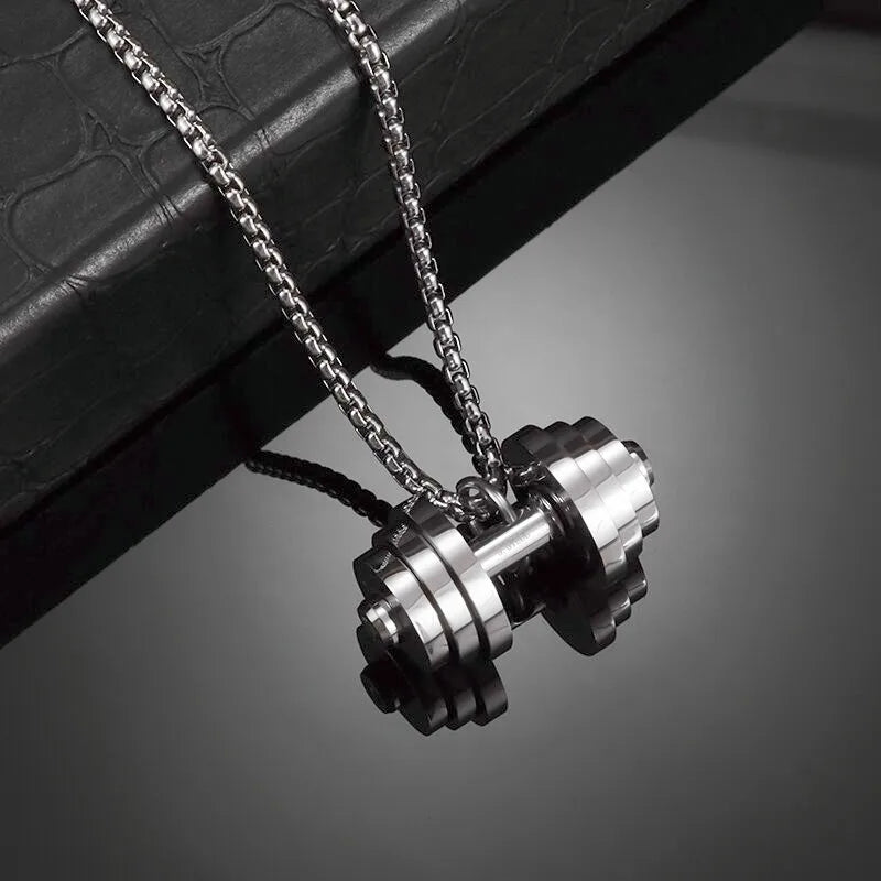 Titanium Steel Dumbbell Pendant Gym Fitness Equipment Barbell Necklace Domineering Muscular Men Fitness Leisure Sports Jewelry Viralgem Store