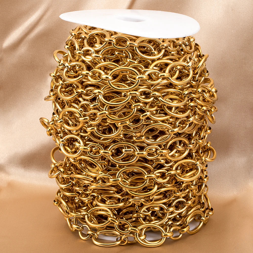 1M Stainless Steel Big Oval Cross Small Circle Link Chains Heavy Chunky Punk Chain DIY Jewelry Making Supplies Necklace Bracelet Viralgem Store