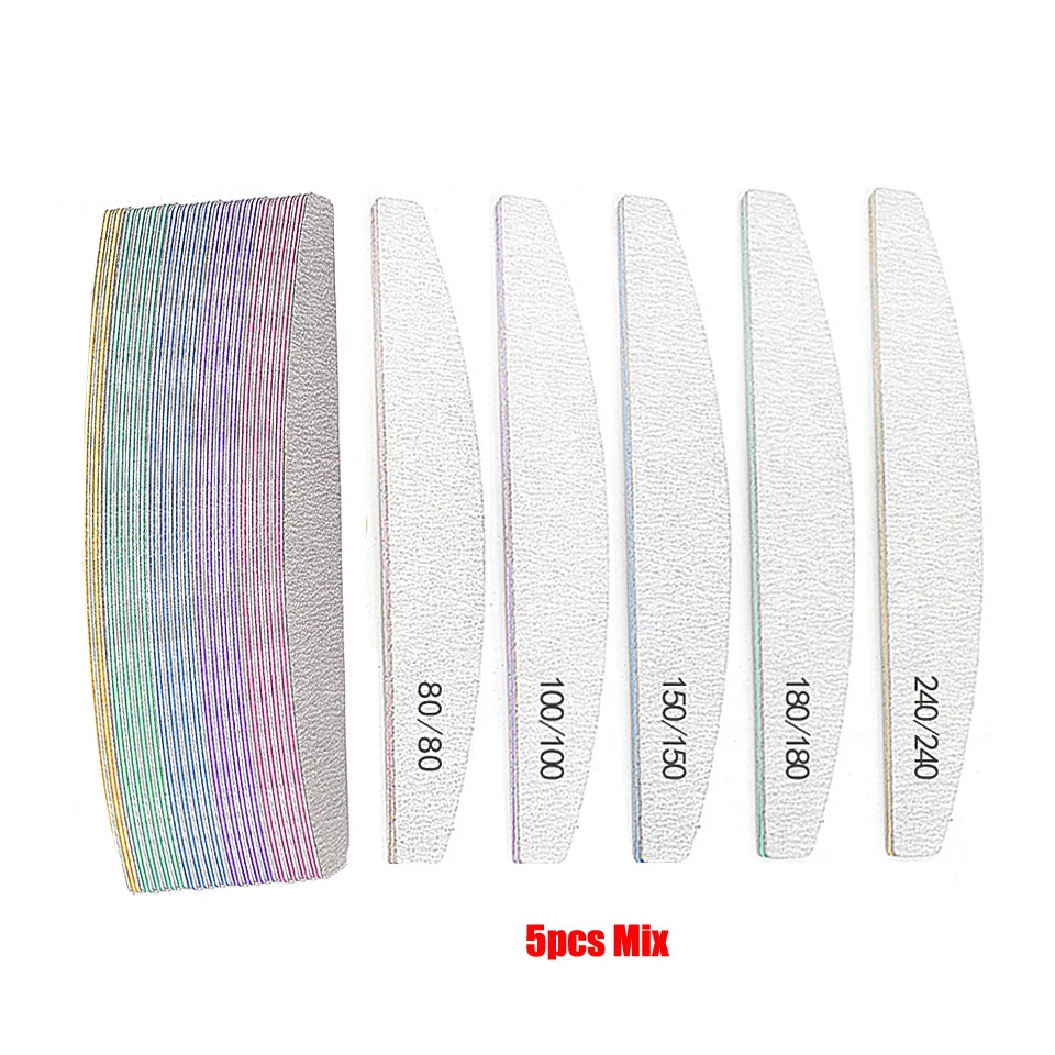 5Pcs/Lot Nail File Mix Color Limas 80/100/150/180/240 Grit Professional Sandpaper Cuticle Remover Buffer Files Manicure Tool Set Viralgem Store