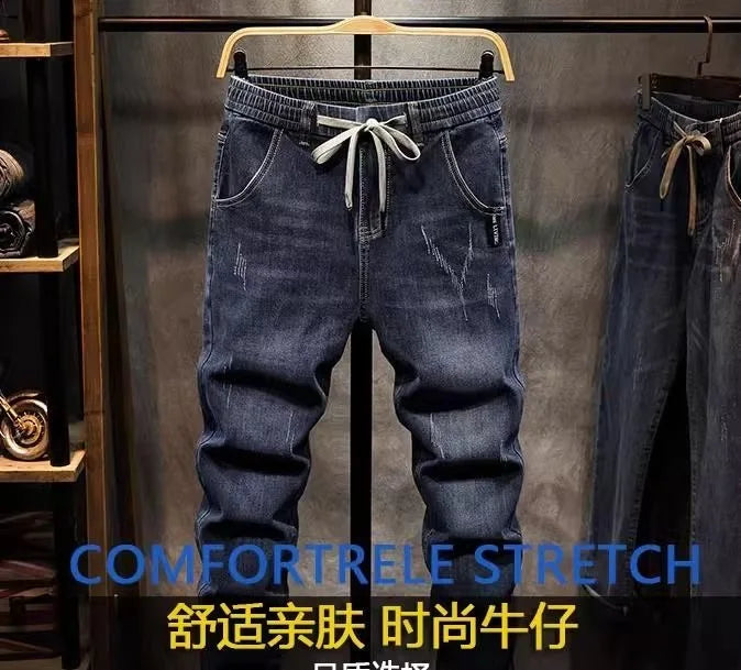 2025 Spring and Autumn New Fashion Trend Elastic Straight Leg Jeans Men's Casual Loose Comfortable High Quality Denim Pants 36