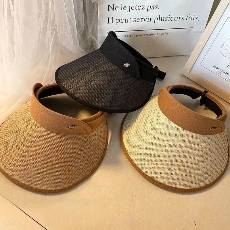 Women Summer Empty Top Straw Hat Wide Brim Sun Cap UV Protection Travel Panama Hats Lady Outdoor Beach Sunscreen Caps Viralgem Store