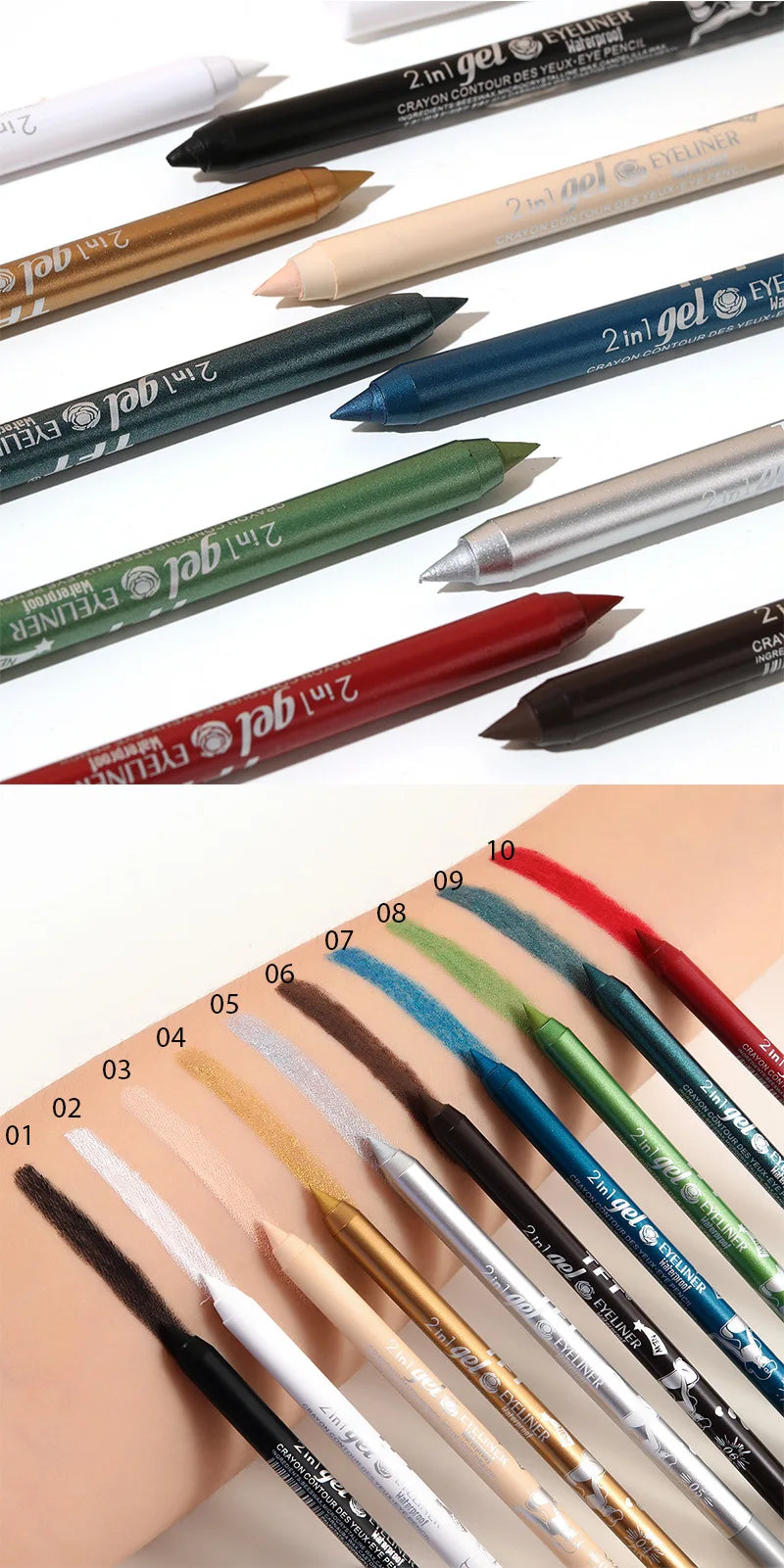 Waterproof Eyeliner Long Lasting Pencil Colourful Pigment Blue Black White Color Gel Eye Liner Pen Makeup Eye Beauty Cosmetics