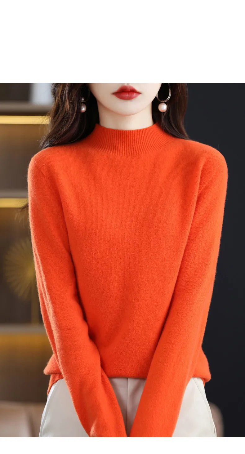 100% Pure Wool Half-neck Pullover In Autumn And Winter New Cashmere Sweater Women's Casual Knit Top Women's Coat 19 Colors Viralgem Store