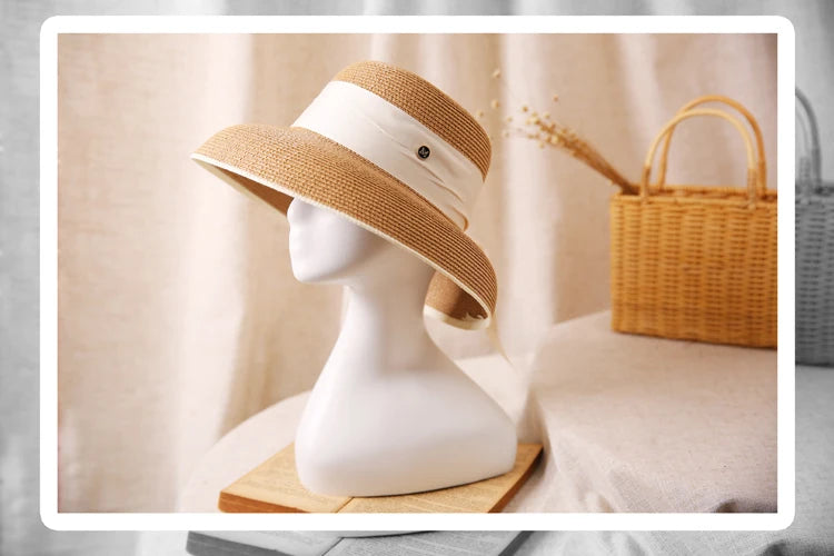 2024 Hepburn Sun Hat Women Summer Sunscreen Straw Hat Female Retro Bow French Elegant Hat Big Eaves Sunshade Beach Hat