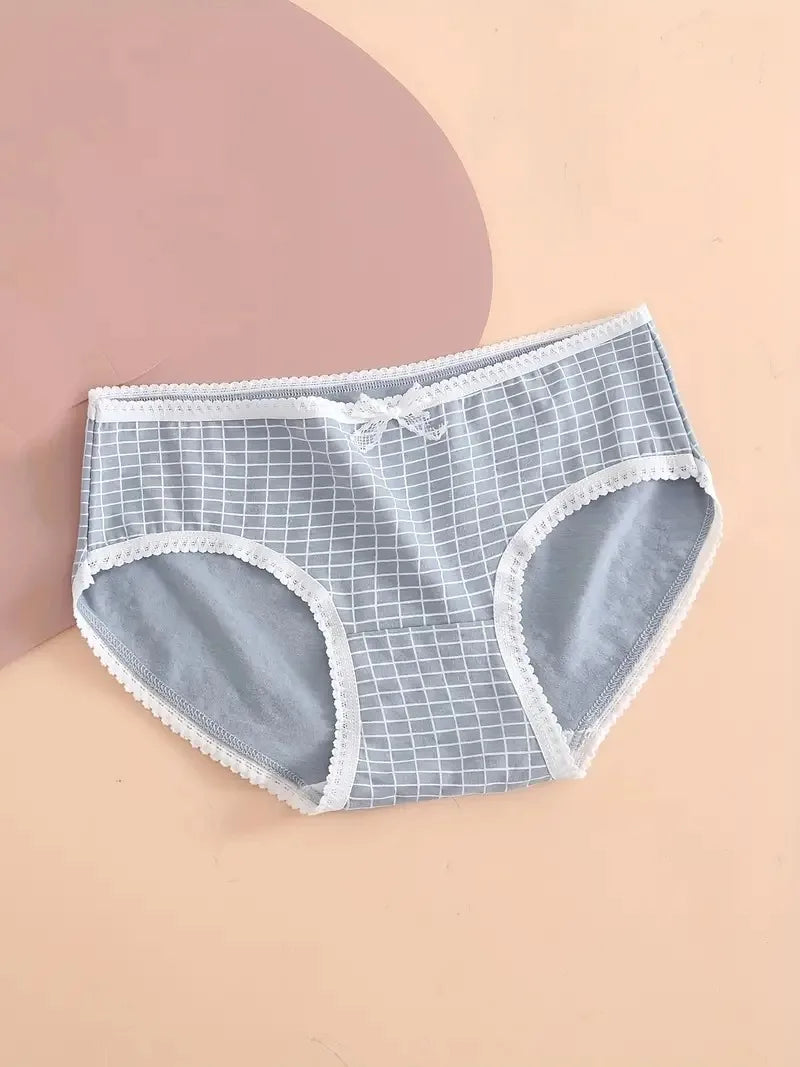 5pcs Heart  Plaid Print Briefs Comfy  Cute Bow Intimates Panties Women's Lingerie  Underwear Viralgem Store