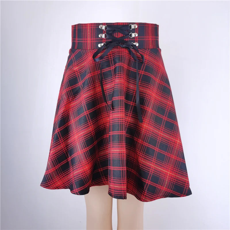 Women's Basic Versatile Flared Casual Mini Skater Skirt High Waisted School Goth Punk Black Skirt Harajuku