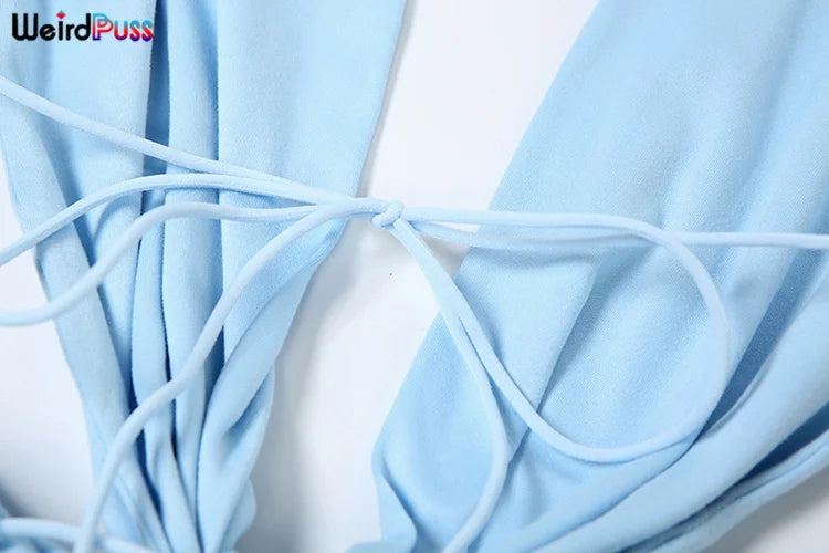 Weird Puss Knot Halter Dress Woman Summer Sexy Solid Backless Straps Ruffles Deep V-Neck Bodyshape Party Elegant Skinny Vestidos Viralgem Store