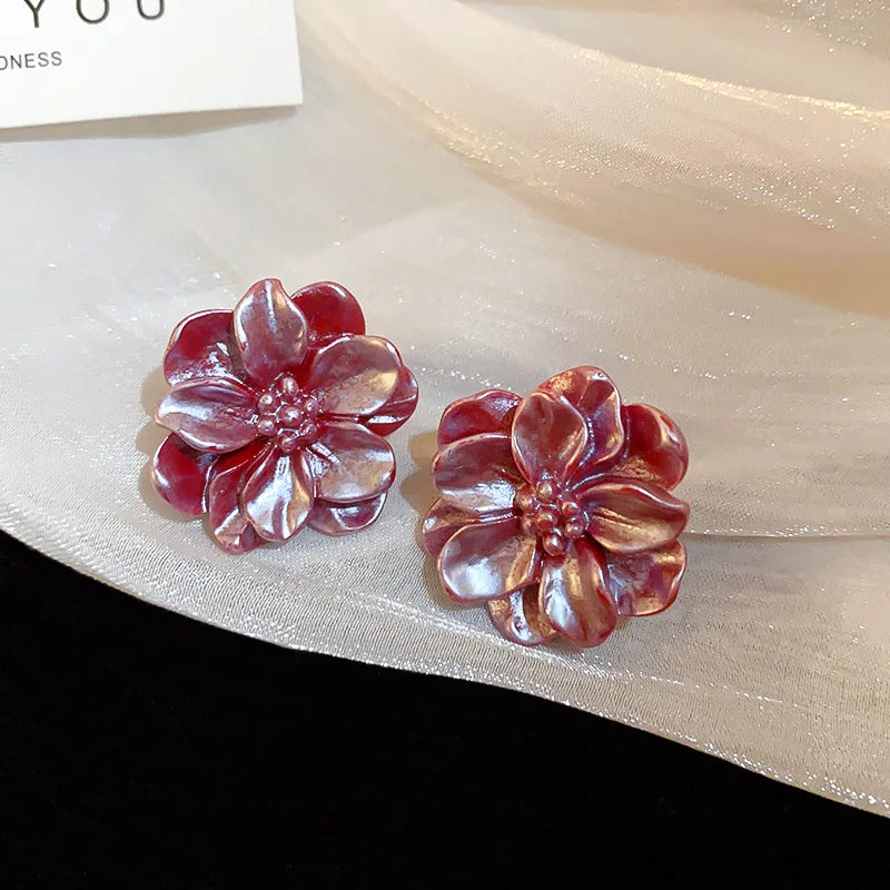Acrylic White Camellia Flowers Stud Earrings for Women Fashion Temperament Fairycore Earring Party Wedding Jewelry Wholesale Viralgem Store
