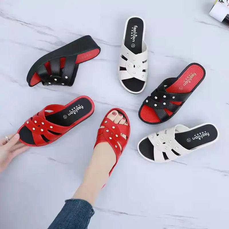 Women's Wedges Slippers Thick Bottom Round Head Sandals Casual Lightweight Non-slip Beach Shoes Zapatillas De Estar Por Casa