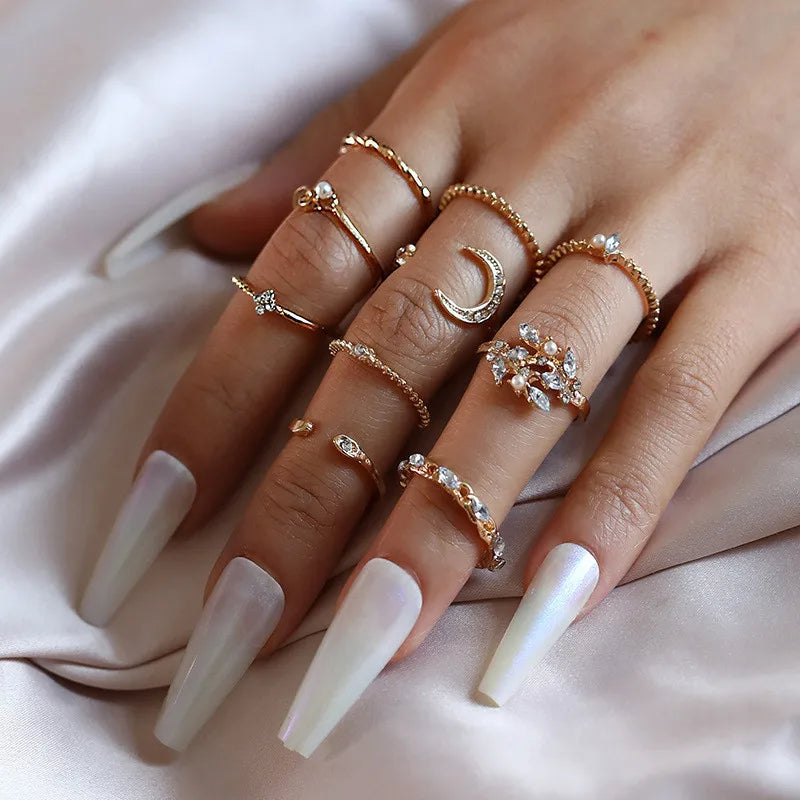 10PCS Set Fashion Rings for Women Vintage Gold Plated Finger Ring Party Jewelry Viralgem Store